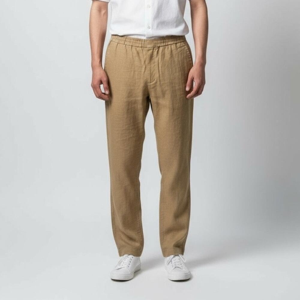 Piombo Men's Elastic Waist High Rise Trouser Pant Straight Leg Tan Size 40 NWT